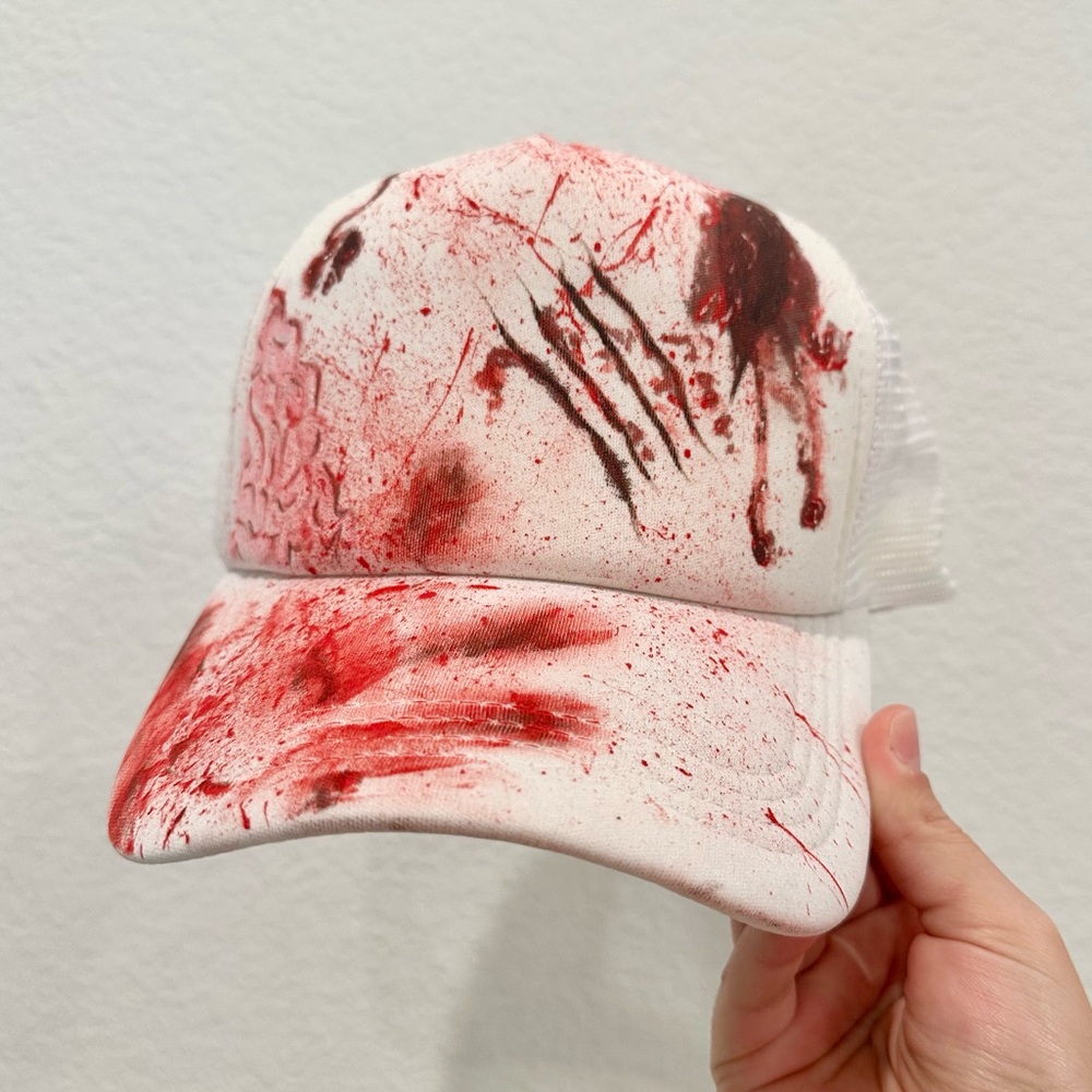 Spooky Halloween Fake Blood Hand Painted Cap Adjustable
